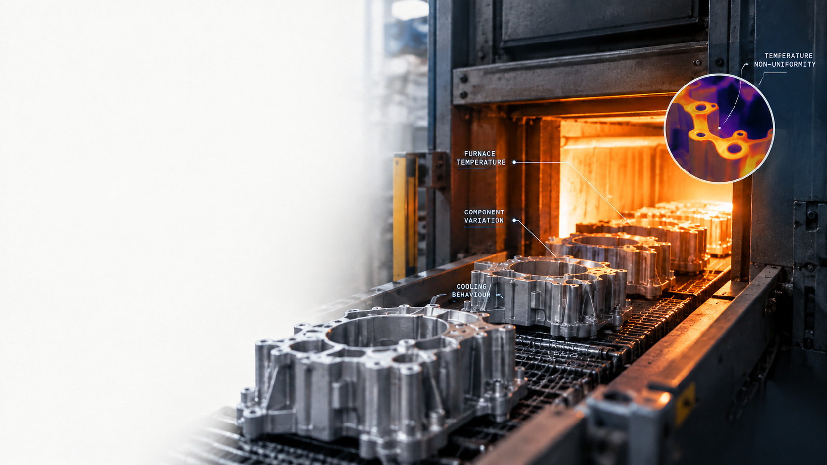 Furnace thermal imaging showing temperature non-uniformity across cast components