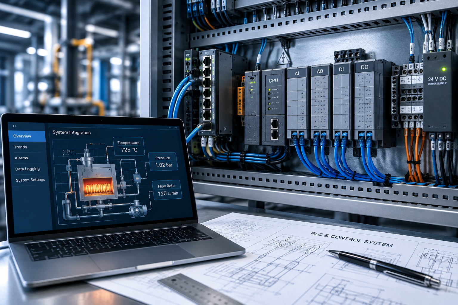 System integration, PLC and control cabinet